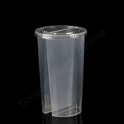 Disposable clear pet pp plastic split twin drinking cup with lid for fruit juice packaging