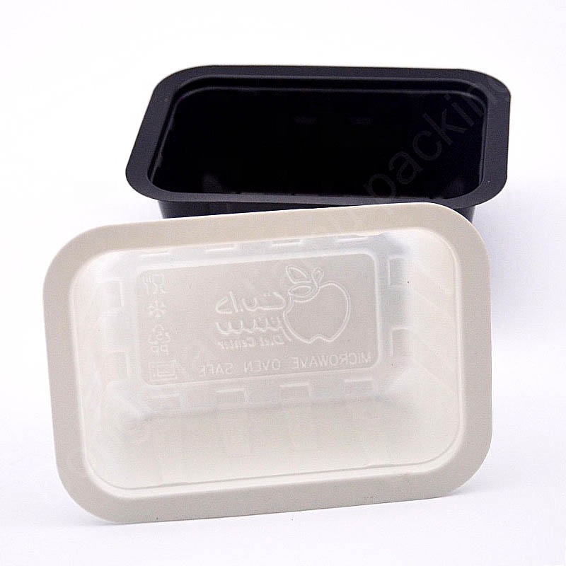 White and black biodegradable plastic food container box